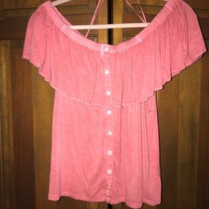 Pink off the shoulder button front top